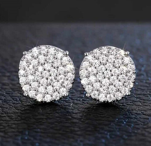 Exquisite Micro Pave 14K White Gold Plated 5A CZ Cluster Men Women Stud Earrings