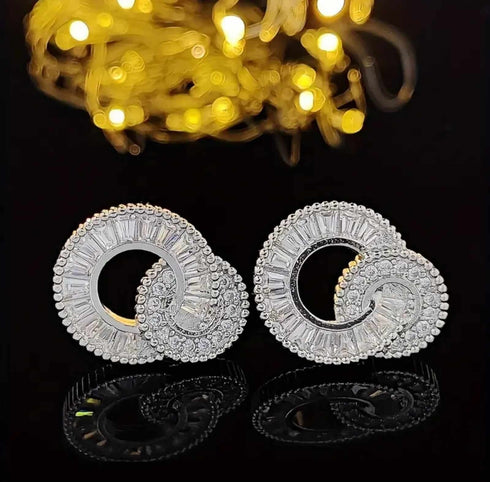 Elegant 18K White Gold-Plated Cubic Zirconia Baguette Women Earrings