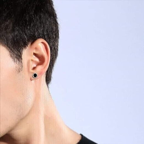 2 Pairs Of 316L Surgical Steel Punk Black & Silver Men Women Stud Earrings