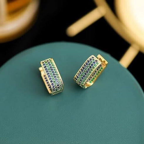 Elegant Micro Pave 14K Gold Plated Green Blue Cubic Zirconia Women Hoop Earrings