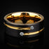 Men's 8mm Tungsten Black Gold Groove Line CZ Comfort-Fit Wedding Band