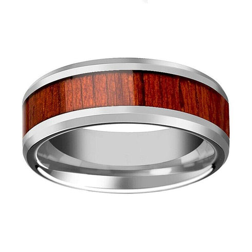 Men's 8mm Tungsten Ring Koa Wood Inlay Comfort-Fit Engagement Wedding Band