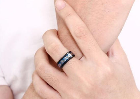 Men's 8mm Comfort Fit Black Tungsten Celtic Gold Dragon Blue Carbon Fiber Ring
