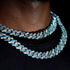 2Pc FULLY ICED 14K White Gold Plated CZ Miami Cuban Link Chain Necklace & Bracelet