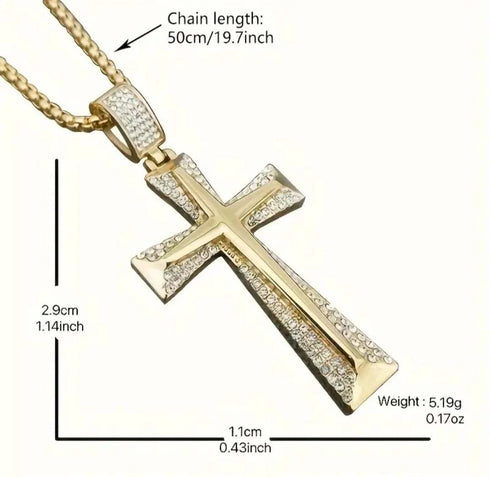 Iced Out Bling 18K Gold Plated Cubic Zirconia Cross Pendant Necklace