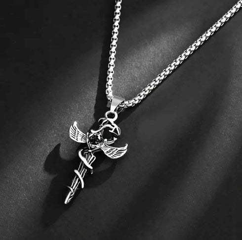 Norse Runes Viking Thor Hammer/Wolf Axe/Wing Cross Sword Amulet Pendant Necklace