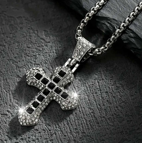Men's Exquisite Iced Micro Pave 14K Gold Plated CZ Nail Cross Pendant Necklace