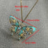 Exaggerated Boho Vintage Hollow Enameled Turquoise Butterfly Pendant Necklace
