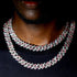 2Pc FULLY ICED 14K White Gold Plated CZ Miami Cuban Link Chain Necklace & Bracelet