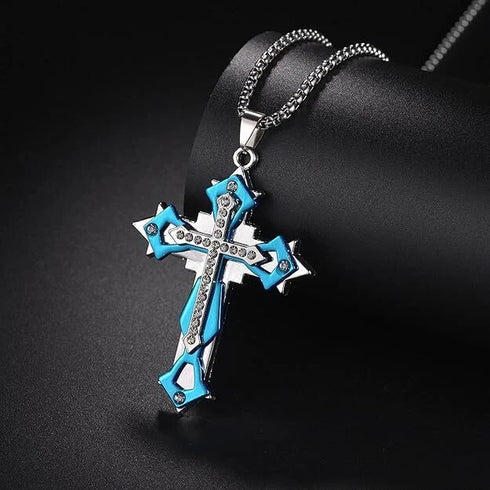 Titanium Creative Multi-Layer Cubic Zirconia Cross Pendant Necklace