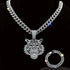 3 Pc Iced Out 14K Gold Plated CZ Tiger Head Pendant & Cuban Chain Necklace & Bracelet