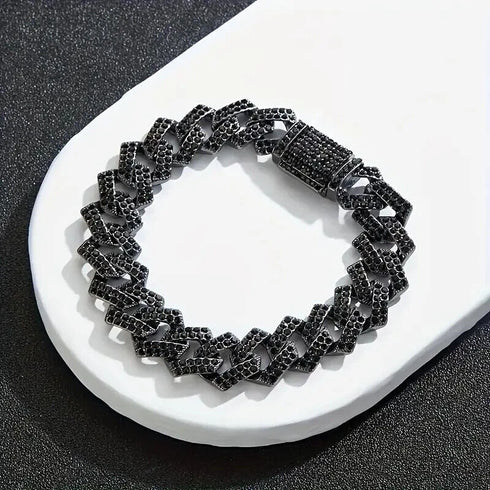 2 Pc FULLY ICED Black Rhodium Plated Cubic Zirconia Necklace & Bracelet