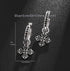 Paved 14K White Gold Plated Black Cubic Zirconia Men Women Cross Dangle Earrings