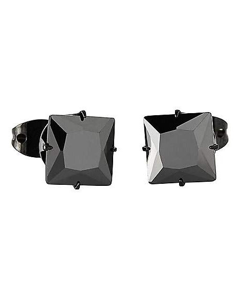 2 Pairs of 316L Surgical-Steel Black & Silver Square CZ Men Women Stud Earrings