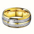 Men's 8mm Tungsten Yellow Gold Double Line Meteorite Inspired Domed Band