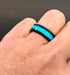 Men 8mm Tungsten Black Turquoise Beveled-Edge Comfort-Fit Polished Wedding Band