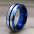 Men 8mm Tungsten Brushed Silver W/Blue Grooved Center Beveled-Edges Wedding Band