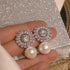 Stunning White Pearl Floral 18K White Gold-Plated Cubic Zirconia Bridal Earrings