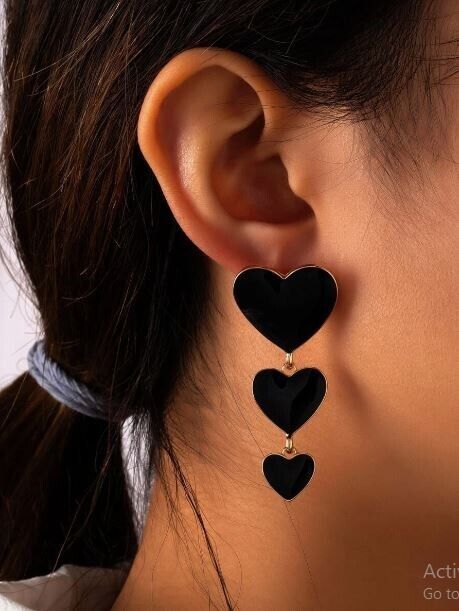 Chic & Trendy Black Heart Drop Earrings for Girls & Women