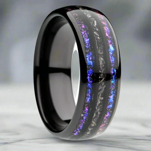 Men's 8mm Gunmetal Tungsten Nebula Meteorite Inspired Comfort-Fit Wedding Band