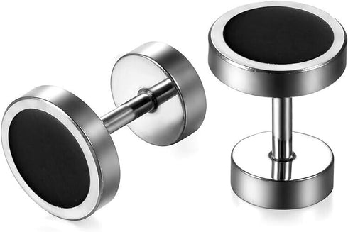 2 Pairs Of 316L Surgical Steel Punk Black & Silver Men Women Barbell Earrings