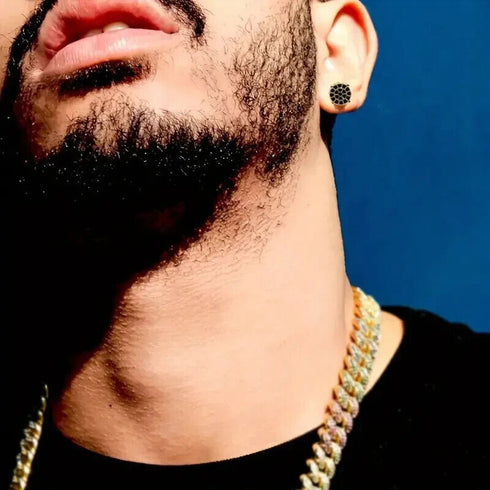 Micro Pave 18K Gold Plated Black Cubic Zirconia Men Women Cluster Stud Earrings