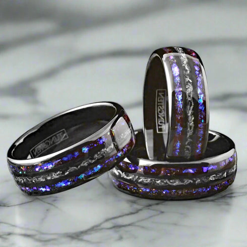 Men's 8mm Gunmetal Tungsten Nebula Meteorite Inspired Comfort-Fit Wedding Band