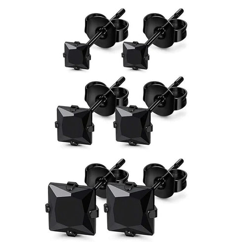 5Pair Stainless Steel Black Cubic Zircon 4/5/6/7/8mm Solitaire Men Women Earring