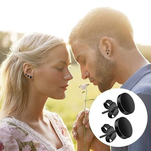 6Pairs 316L Surgical Steel Black Flat Round 3/4/5/6/7/8mm Men Women Stud Earring