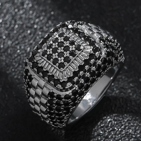 Exquisite Pave 18K White Gold Plated Black & White Cubic Zirconia Men Women Ring