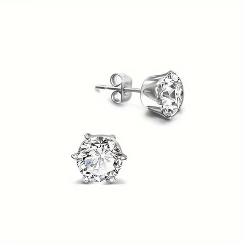 3Pairs Surgical Steel Cubic Zircon 4mm/6mm/8mm Solitaire Men Women Stud Earrings