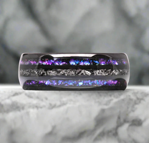Men's 8mm Gunmetal Tungsten Nebula Meteorite Inspired Comfort-Fit Wedding Band