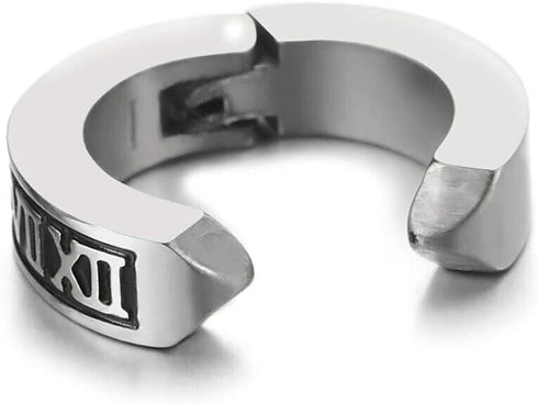 316L Surgical Steel Roman Numerals Clip-On Non-piercing Men Women Hoop Earrings
