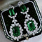 Luxury Green Dangle 18K White Gold-Plated Cubic Zirconia Bridal Earrings