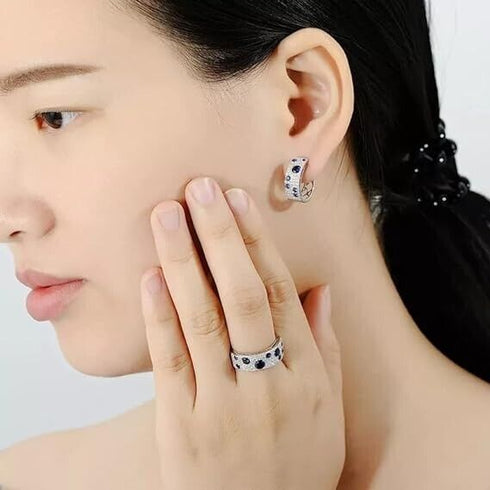 Classic Cubic Zirconia 14K White Gold Plated Sapphire Earrings & Ring for Women