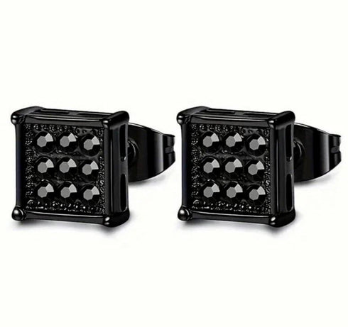 Black Square Titanium Steel Iced Out Cubic Zirconia Stud Earrings For Men Women