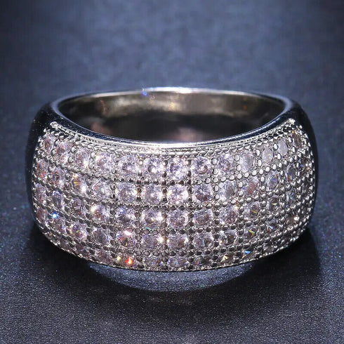 Exquisite Pave 14K White Gold Plated Multi Row Cubic Zirconia Men Women Ring