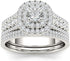 Solitaire Double Halo 14K White Gold Plated Cubic Zirconia Engagement Ring