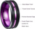 Men 8mm Tungsten Brushed Black Purple Grooved Center Beveled Edges Wedding Band