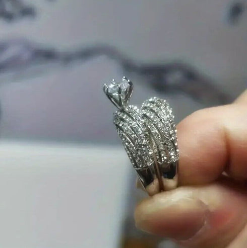 2 Pcs Double Layer 14K White Gold Plated Cubic Zirconia Women's Engagement Ring