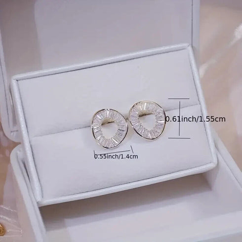 Stunning 14K Gold Plated Baguette Round AAA Cubic Zirconia Women Stud Earrings