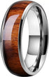 Men's 8mm Tungsten Dome Ring Wood Inlay Comfort-Fit Engagement Wedding Band