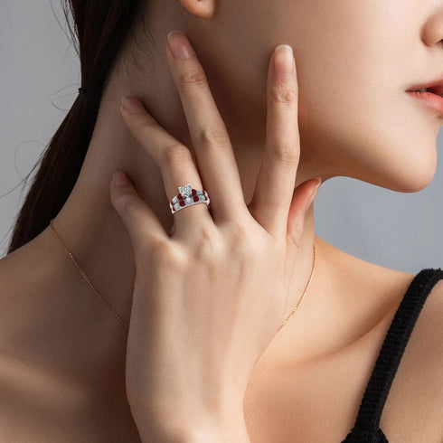 Classic Red Heart Shape 14K White Gold Plated Cubic Zirconia Women's Ring
