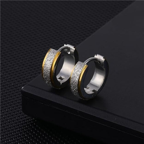 2Tone Titanium Frosted Gold Silver Hypoallergenic Men Women Huggie Hoop Earrings