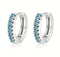 14K White Gold Plated Turquoise Cubic Zirconia Men & Women Huggie Hoop Earrings