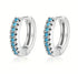 14K White Gold Plated Turquoise Cubic Zirconia Men & Women Huggie Hoop Earrings