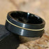 Men 8mm Black Brushed Tungsten Light Gold Guitar String Comfort-Fit Wedding Band