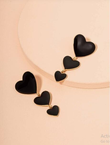 Chic & Trendy Black Heart Drop Earrings for Girls & Women