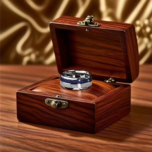 Men's 8mm Titanium Green Marble/Blue Galaxy & Meteorite Comfort-Fit Wedding Band