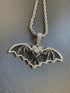 Iced Out Paved 14K White Gold Plated Cubic Zirconia Black Bat Pendant Necklace